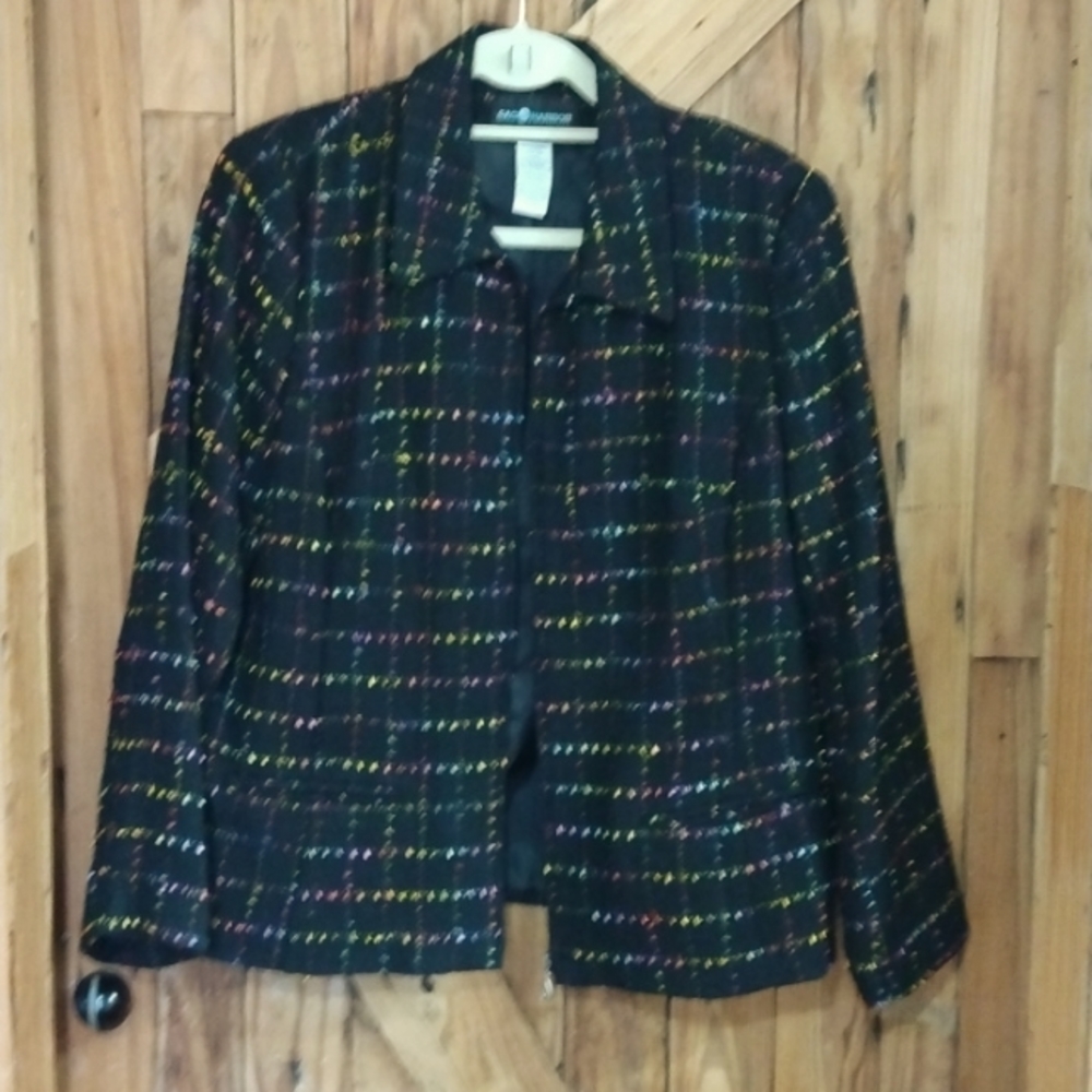 80s Vintage Sag Harbor Textured Black/Multicolor Checkered Blazer Jacket